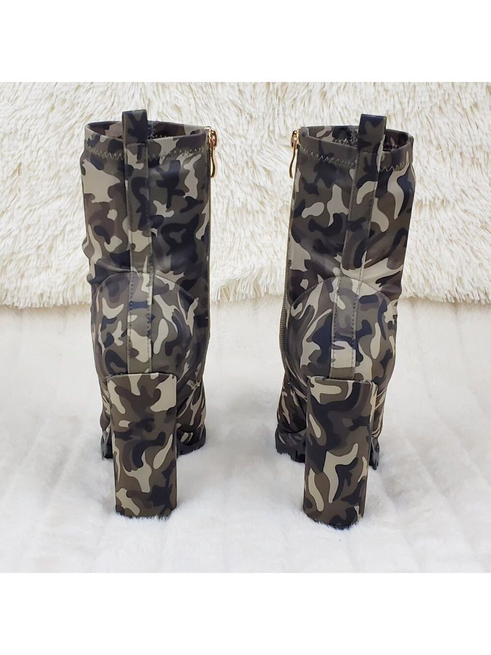 Natalie Camo Chunky Heel Stretch Open Toe Ankle Boots RESTOCKED - Picture 7 of 10